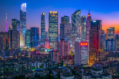  廣東珠江新市鎮(zhèn)金融區(qū)廣角夜景