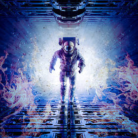 开始自毁/宇航员逃离爆炸空间站的3D图像