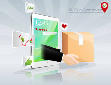 交付向量圖集。在線送貨服務(wù)，快速訂貨。Ipad，包裝