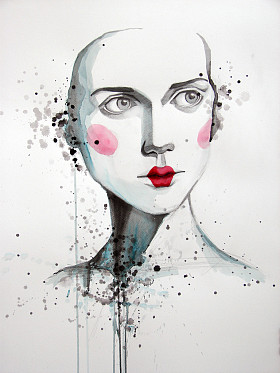 美丽的女孩的水彩肖像