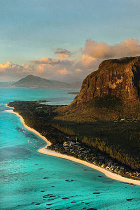 Magnificent view of Lemoyne Bronte at sunset. Mauritius island