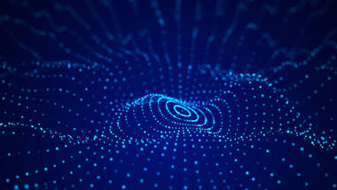 摘要未来主义背景。大数据可视化。粒子的动力波。3D渲染