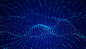 摘要未来主义背景。大数据可视化。粒子的动力波。3D渲染