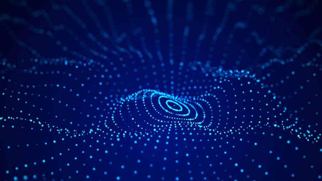 摘要未来主义背景。大数据可视化。粒子的动力波。3D渲染 摘要未来主义背景。大数据可视化。粒子的动力波。3D渲染