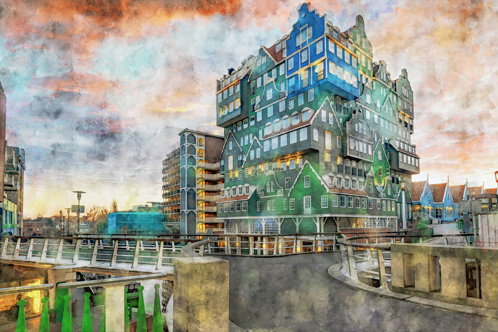 荷兰赞丹市，各种荷兰建筑风格的建筑相互交融，使这栋建筑在其性别上独树一帜