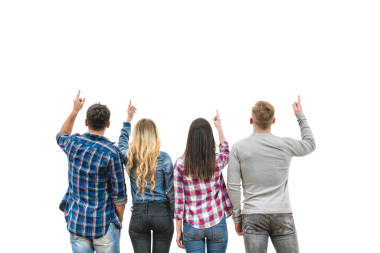 四个人在白色的背景上做手势