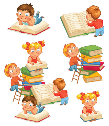 在圖書館看書的孩子圖片