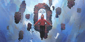 梦想,人在空虚中飘浮,数字绘画