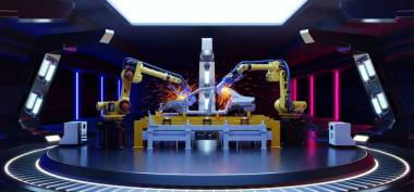 科学中的机器人汽车组装。 3D渲染