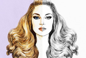 美丽的女人。水彩插图图片