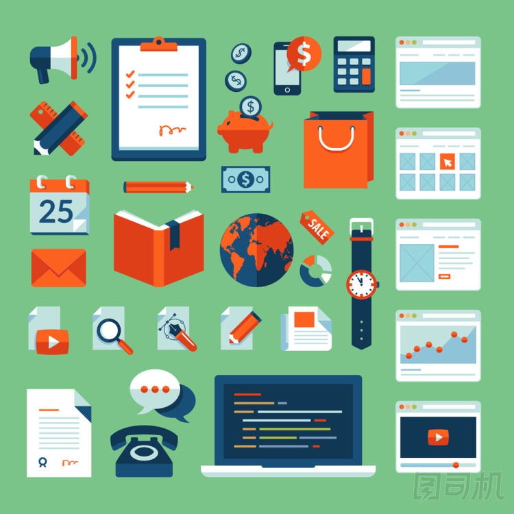 平面設(shè)計(jì)矢量圖概念圖標(biāo)集的業(yè)務(wù)工作元素