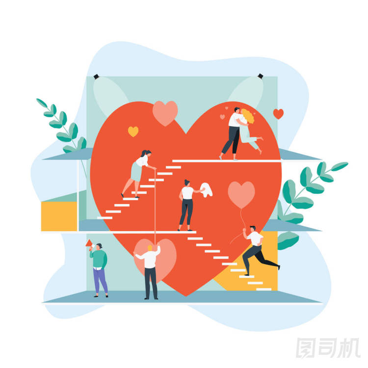 人們聚在一起，心胸開闊地工作。愛情和約會(huì)的概念。情人節(jié)的矢量圖解