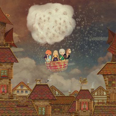 在林間空地上氣球中的兒童