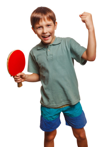 乒乓球運(yùn)動(dòng)員平龐男孩經(jīng)歷 w 的勝利的喜悅