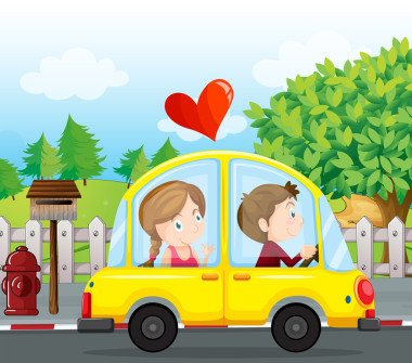 幾個騎著一輛黃色轎車圖片