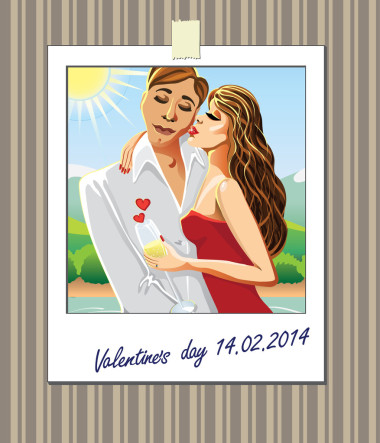 親吻戀人 wall.illustration 人和 woman.polaroid 的照片