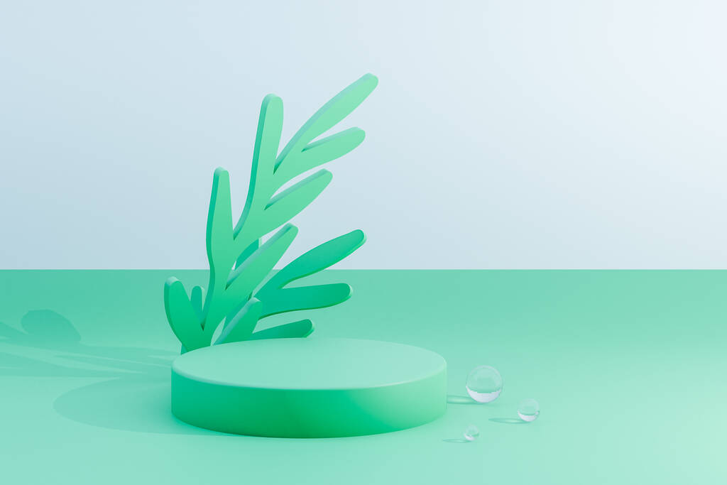 产品绿色论坛的3D渲染。胜利者平台。生态概念 产品绿色论坛的3D渲染。胜利者平台。生态概念