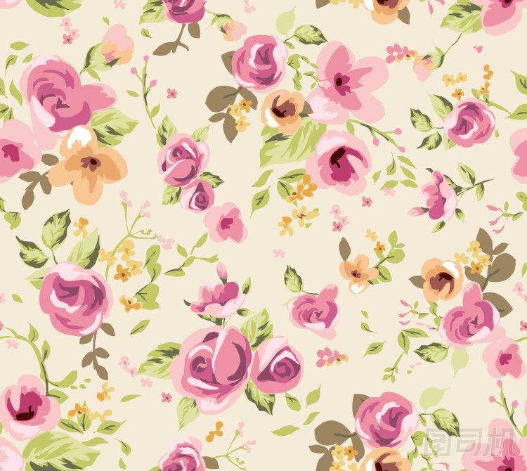 無縫的春天可愛小復(fù)古花卉，花卉圖案背景