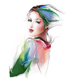 水彩的年轻女子的画像