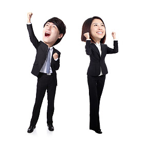 兴奋的业务男人和女人