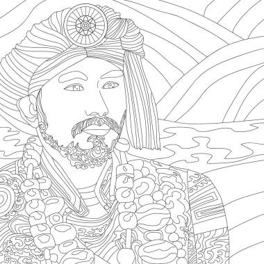 穿著服装的男人，插图图片，山水风景 