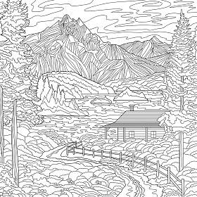 山景与村屋色彩图解