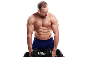 健美。坚强的人，与一个哑铃