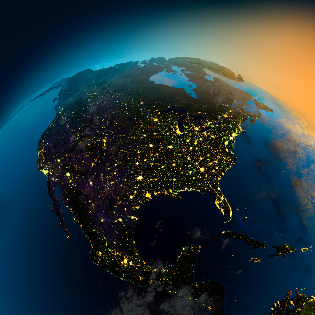 从卫星的北美地区夜景