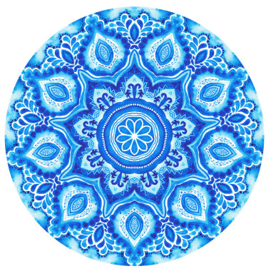 水彩 gzhel。圆的花边图案花边，圆圈背景 wi