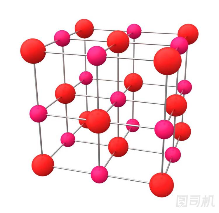 水晶結構。氯酸鈉巖鹽。3D說明