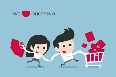 夫婦享受購物的樂趣