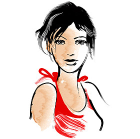 穿着红衣服的年轻妇女图片