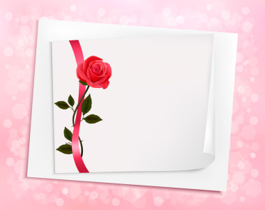 假日背景與張紙和一支玫瑰。矢量這