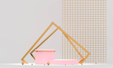 3D渲染白色裙臺(tái)幾何與黃金元素抽象幾何形狀的空白裙臺(tái)產(chǎn)品展示現(xiàn)場(chǎng)