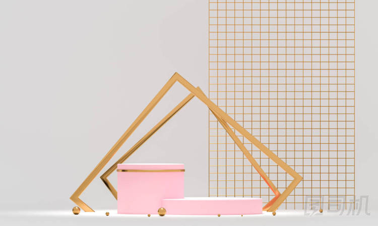 3D渲染白色裙臺(tái)幾何與黃金元素抽象幾何形狀的空白裙臺(tái)產(chǎn)品展示現(xiàn)場(chǎng)