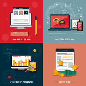 为 web 设计、 seo、 社交媒体图标