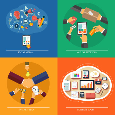 網(wǎng)頁設計、 seo、 社交媒體、 在線購物的圖標