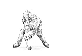 冰上曲棍球球员的手绘草图铅笔插图