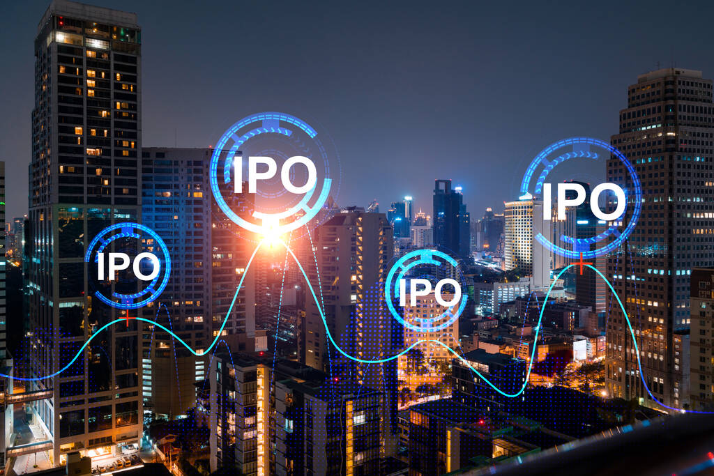 首次公开提供全息图、曼谷夜景全景。亚洲多国公司的金融中心。通过IPO程序提振增长的概念。加倍暴露