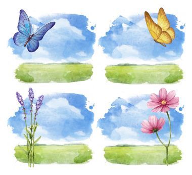 夏日風景水彩插圖集