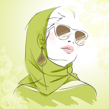 春季時尚女孩畫像在綠顏色圖片