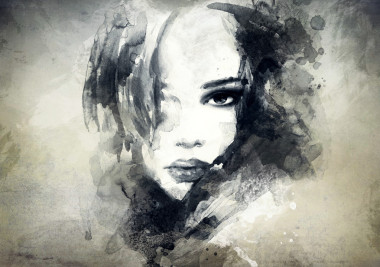 美麗的女人的臉。水彩插圖