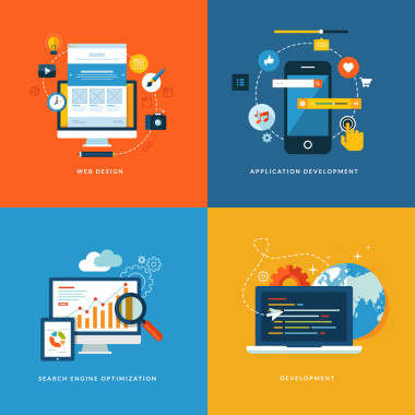 平面設(shè)計概念網(wǎng)站和移動服務(wù)和應(yīng)用程序圖標(biāo)集。web 設(shè)計、 應(yīng)用程序開發(fā)、 seo 和 web 開發(fā)的圖標(biāo)