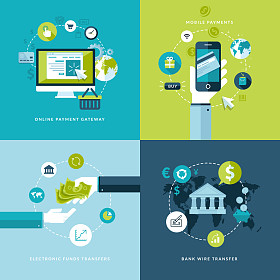 平面设计矢量图概念的网上支付方式