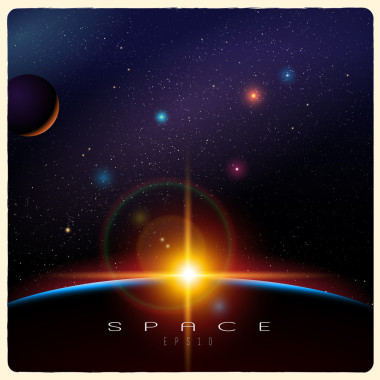 地球日出和空间细节的矢量插图