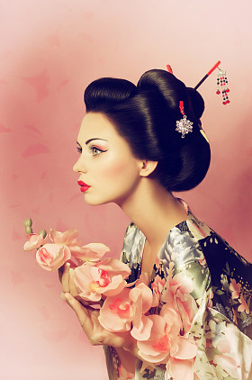 艺妓女人与花