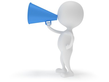 3d 的白人男子站著藍(lán)色傳聲筒