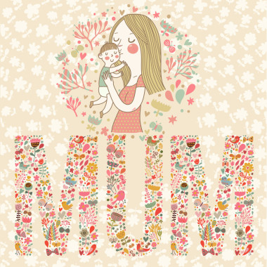 可愛的矢量卡與母親和兒童.照片