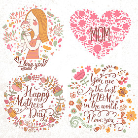 卡用母亲和孩子，花花环的心