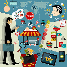 在线购物和支付方法图标图片